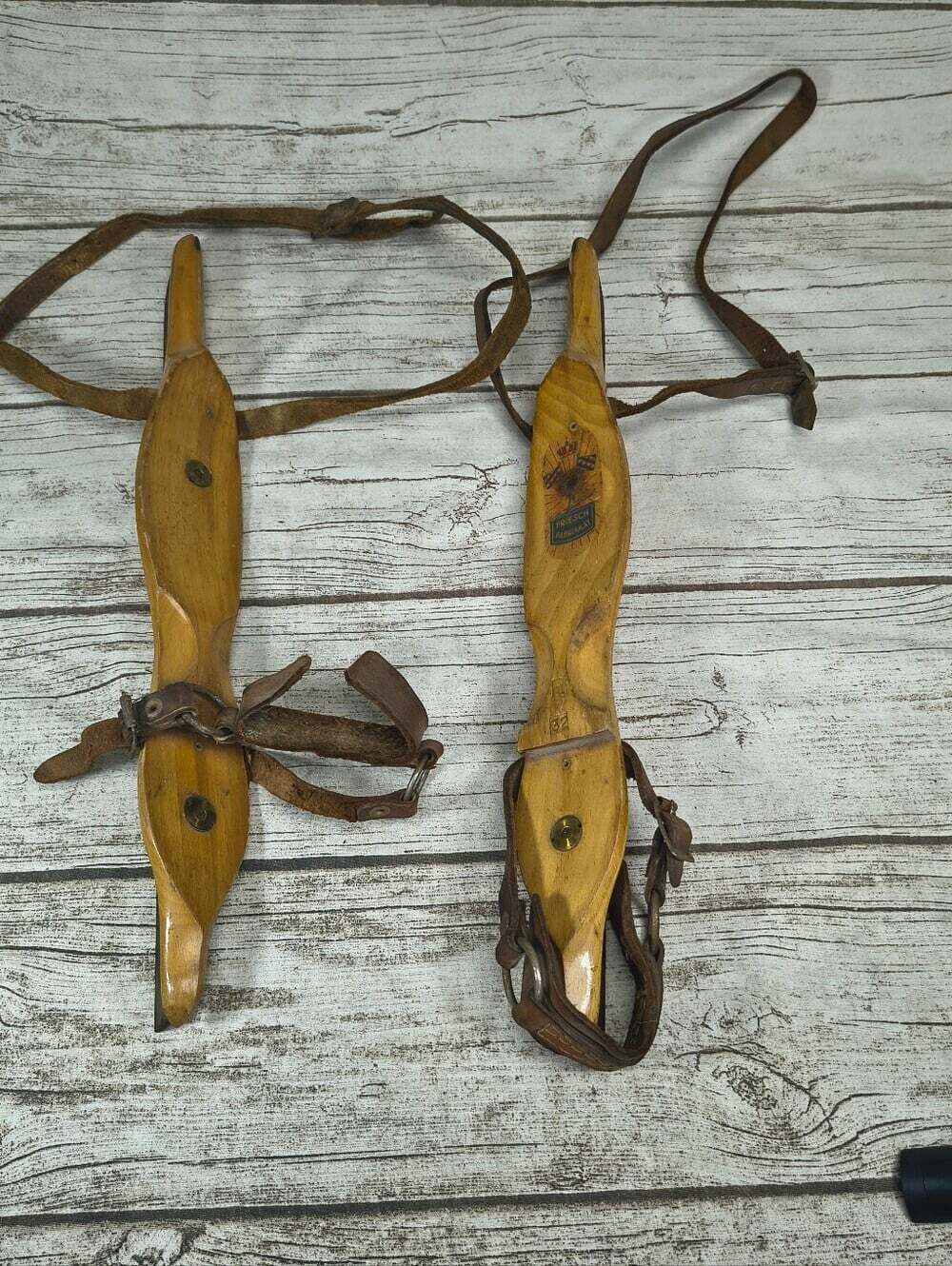 Antique Wooden Dutch Ice Skates De Friesche Fabrikaat Rustic Cabin Decor